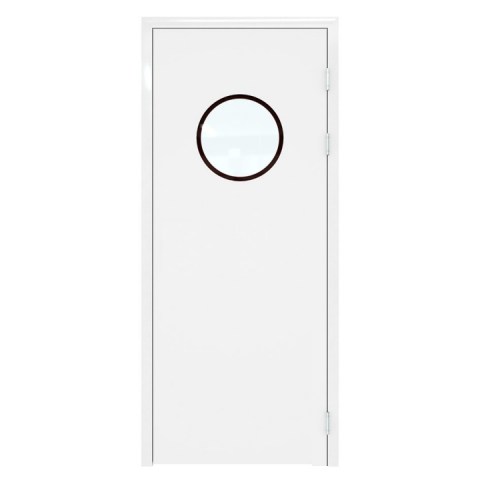 Дверь деревянная маятниковая с иллюминатором однопольная Модель 2